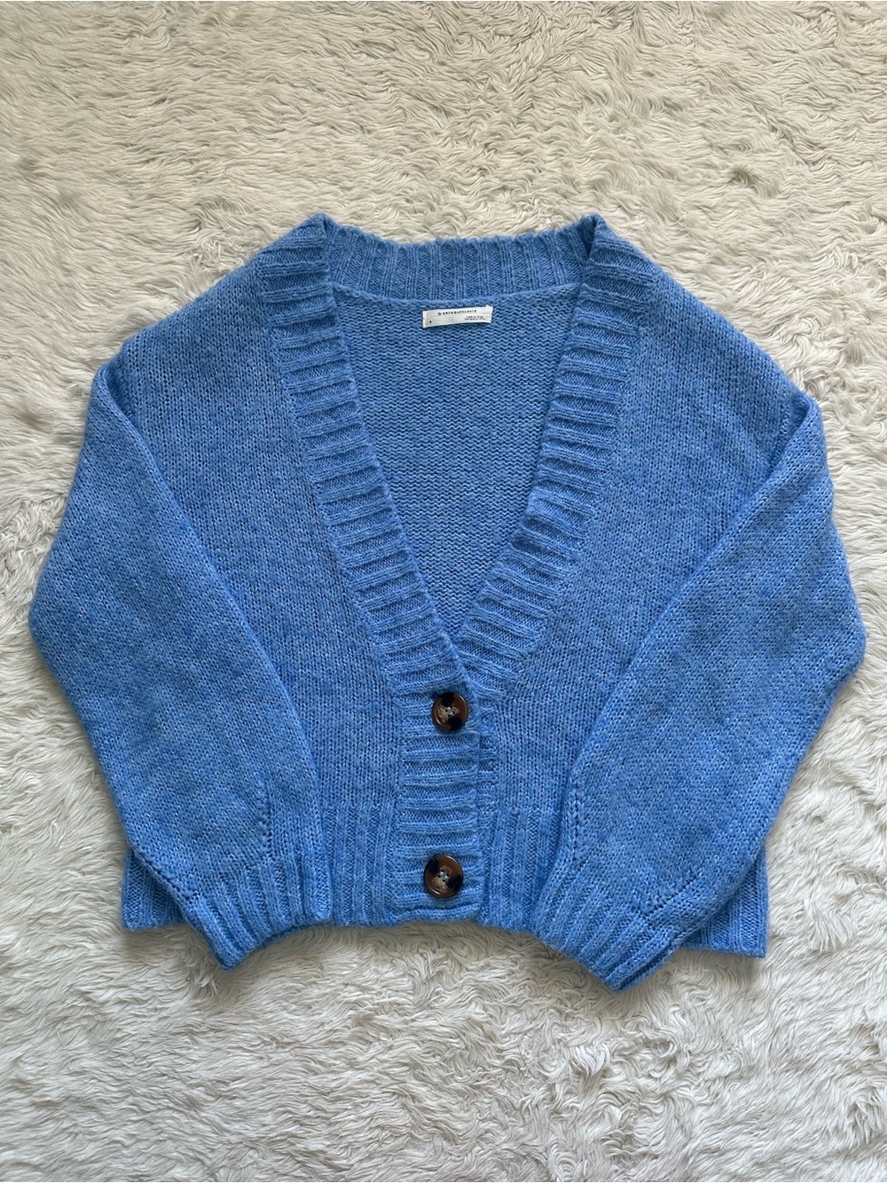 Anthropologie Sweater Long Sleeve Button Front Wool Blend Cardigan Blue Sz S